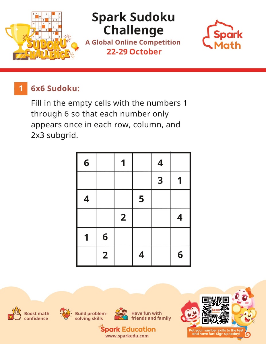 Free Sudoku Worksheets Spark Global Sudoku Challenge 6x6