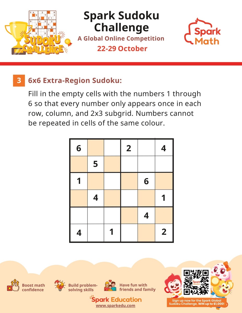 Free Sudoku Worksheets Spark Global Sudoku Challenge 6x6 Extra Region