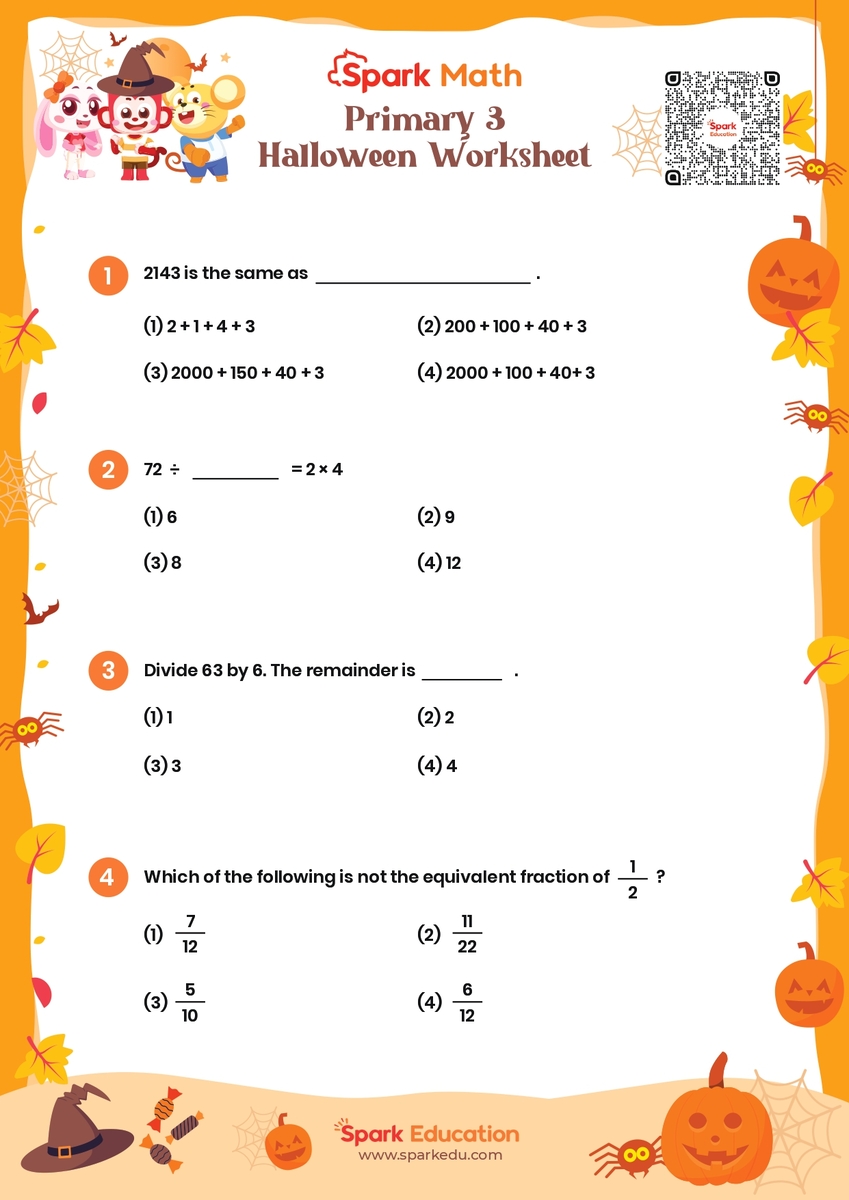 Free Primary 3 Math Worksheets for Halloween Spark Math Worksheet