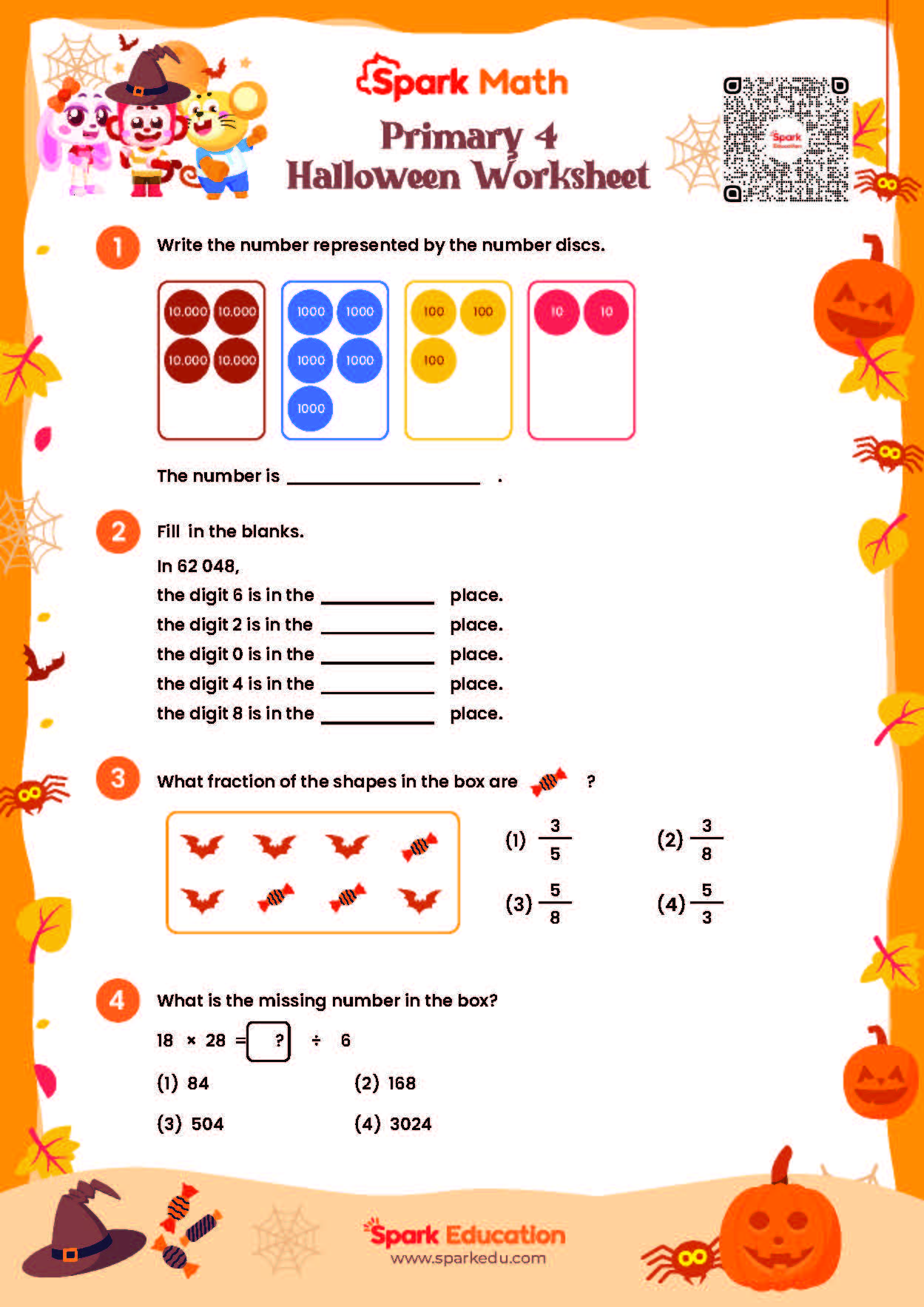 Spark Math Halloween P4 Worksheet Page 1 preview