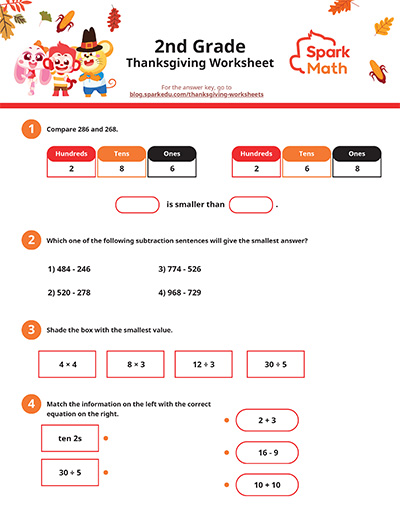 Free Thanksgiving 2nd Grade Math Worksheets pdf download