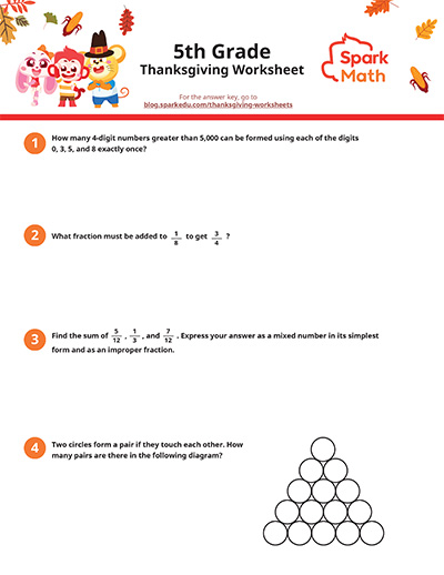 Free Thanksgiving 5th Grade Math Worksheets pdf download