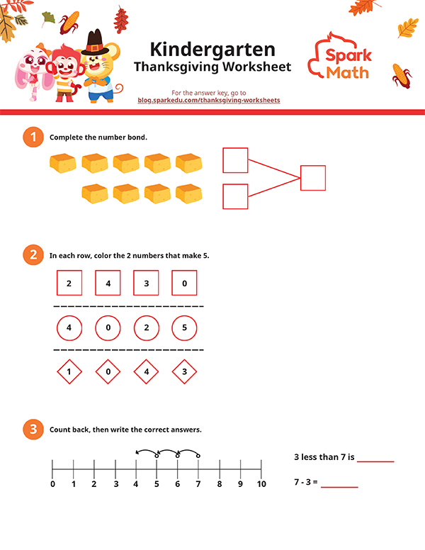 Free Thanksgiving kindergarten worksheets download