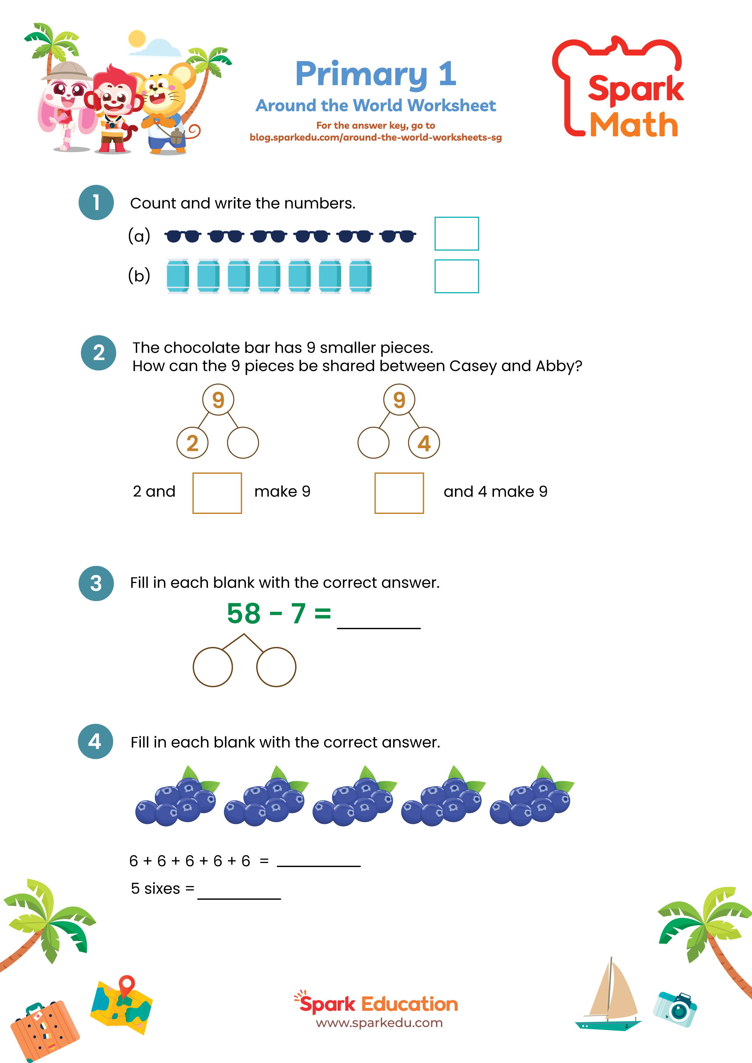 Free Travel Primary 1 Math Worksheets page 1