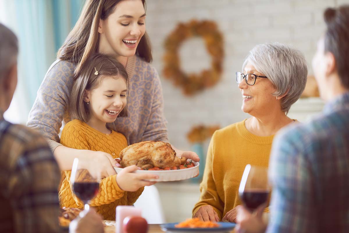Free Thanksgiving 5th Grade Math Worksheets Mom and Daughter bringing turkey to table together  