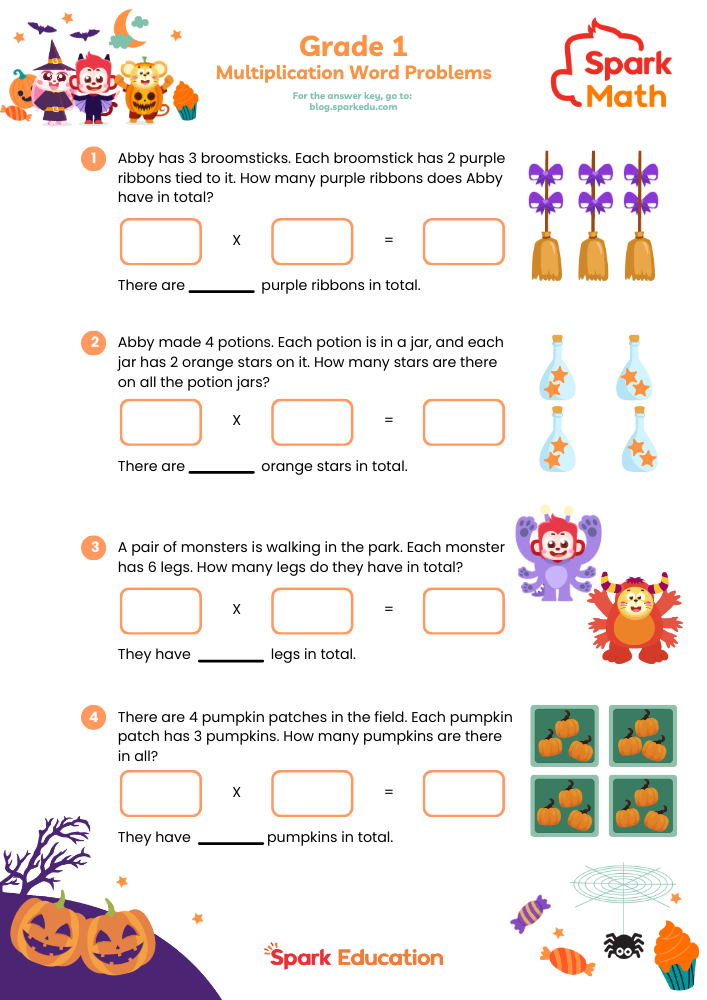 Free Halloween Math Worksheet: 1st Grade Multiplication Word Problems Worksheets