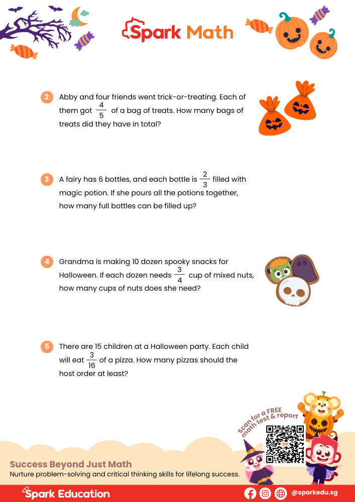 Spark Math by Spark Education Free Halloween Math Worksheet: 4th Grade Multiplication Word Problems 