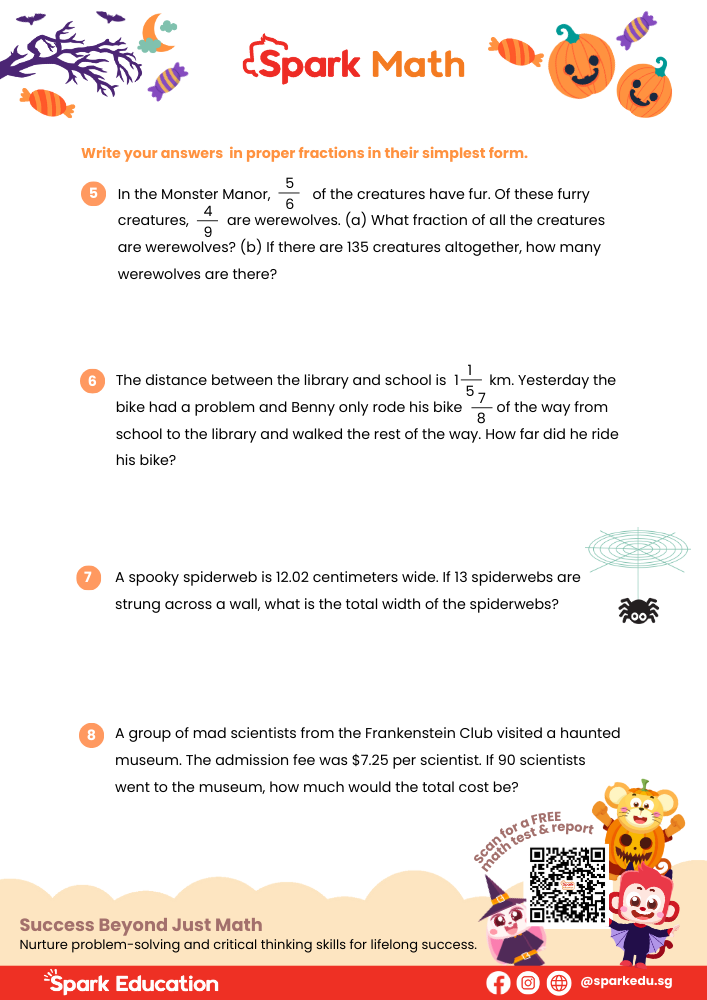 Spark Math by Spark Education: Free Halloween Math Worksheet: 5th Grade Multiplication Word Problems